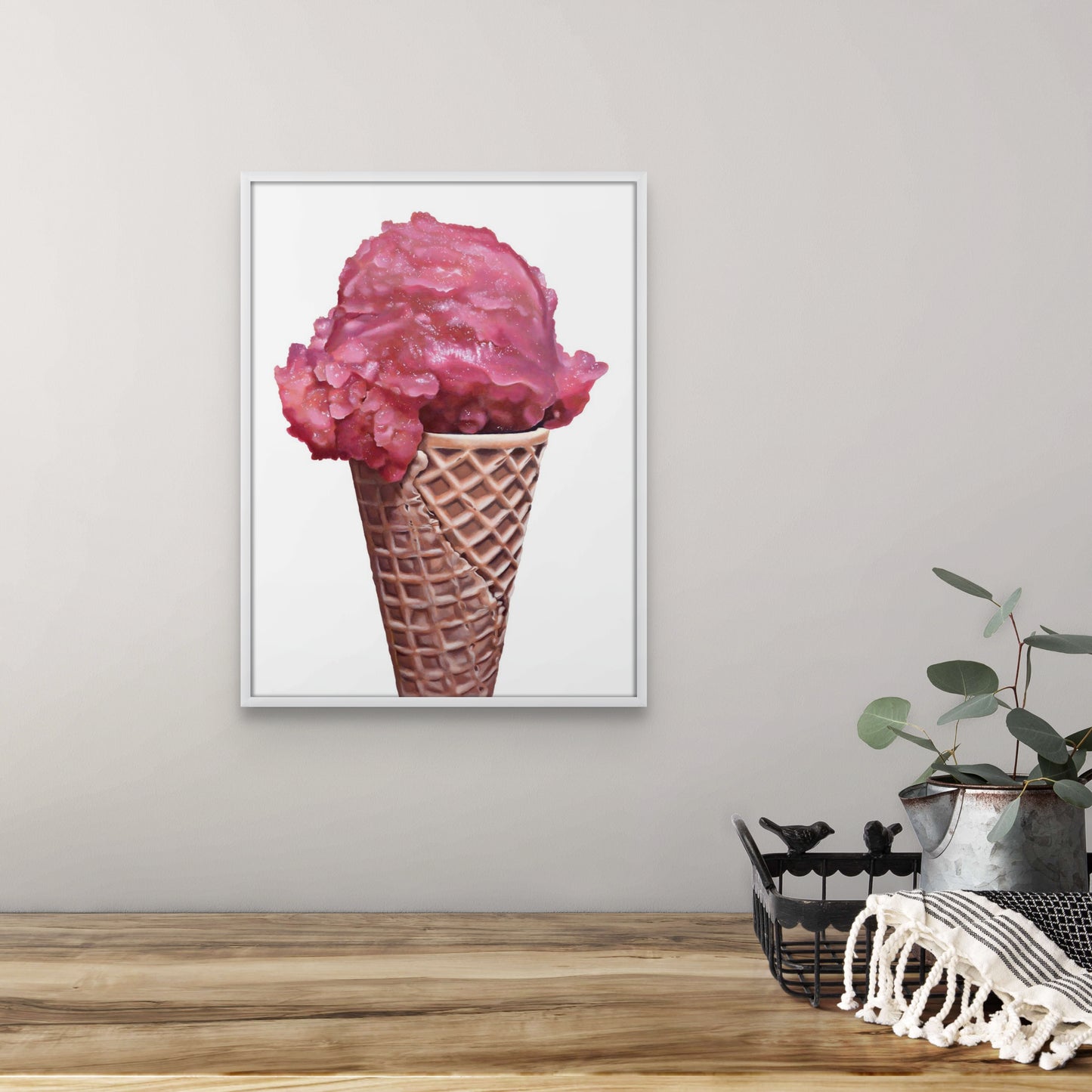 Raspberry Sorbet Ice Cream Cone Art Print | Limited Edition of 50