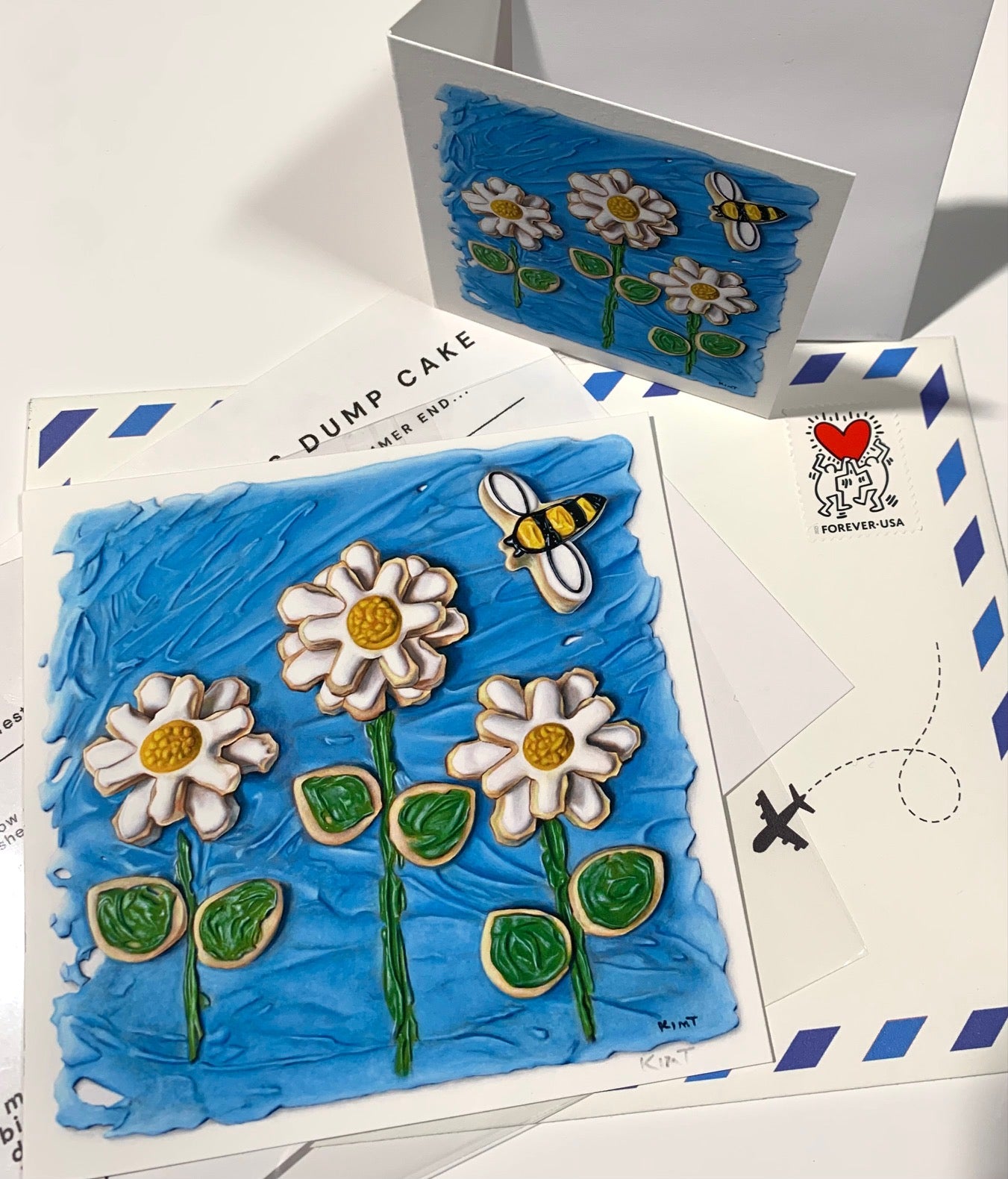 Mini Print of Bee Dancing with Daisies by Kim Testone
