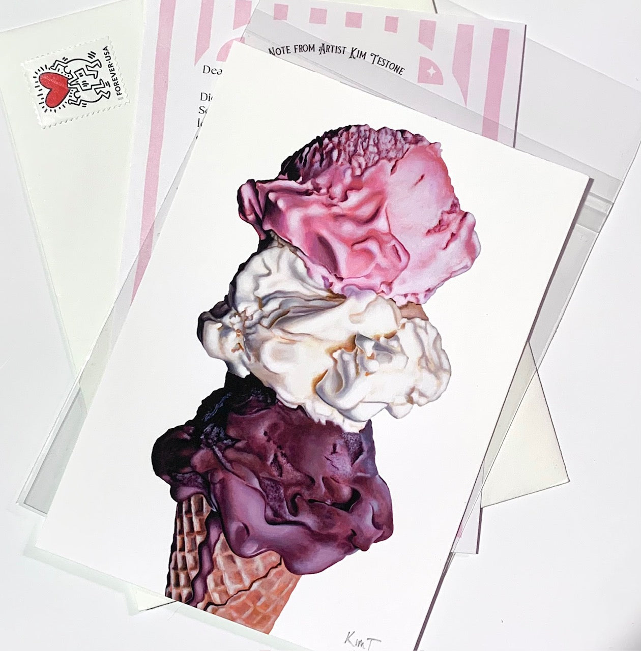 Neopolitan ice cream cone mini art print