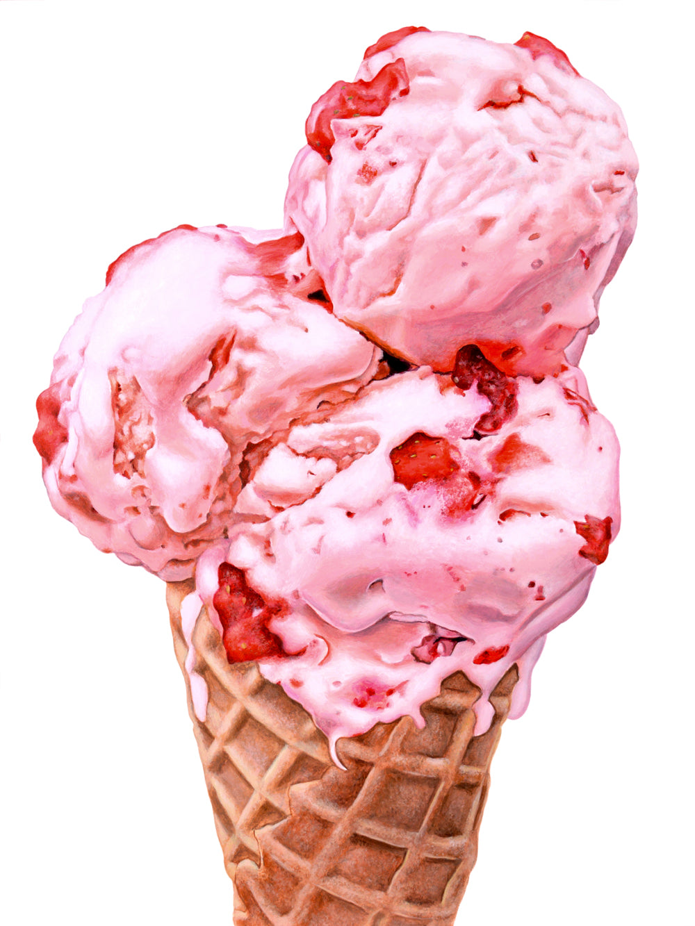 Strawberry Scoops Ice Cream Cone Art Print | Limited Edition of 50