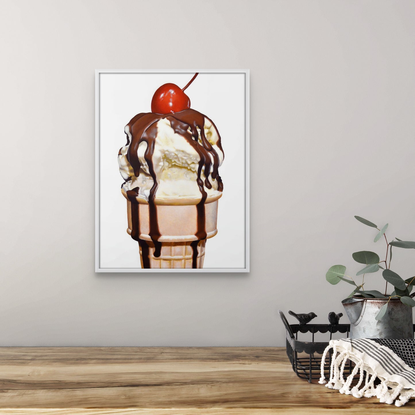 Cherry on Top Ice Cream Cone Art Print | Limited Edition of 50
