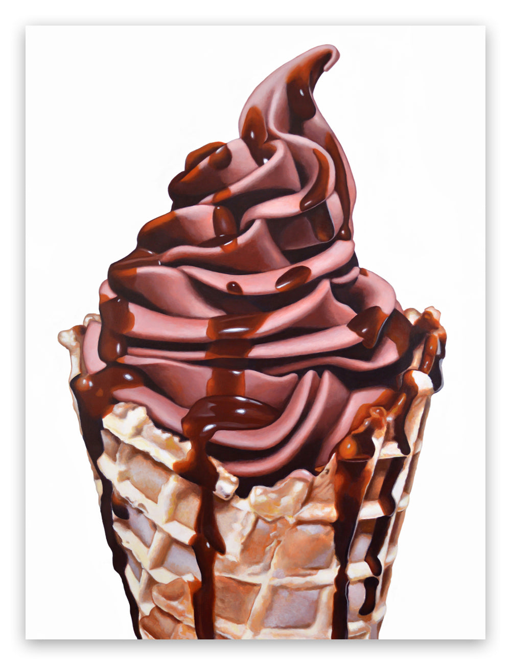 Chocolate Sauce on Soft Serve Chocolate Ice Cream Cone Art Print by Kim Testone