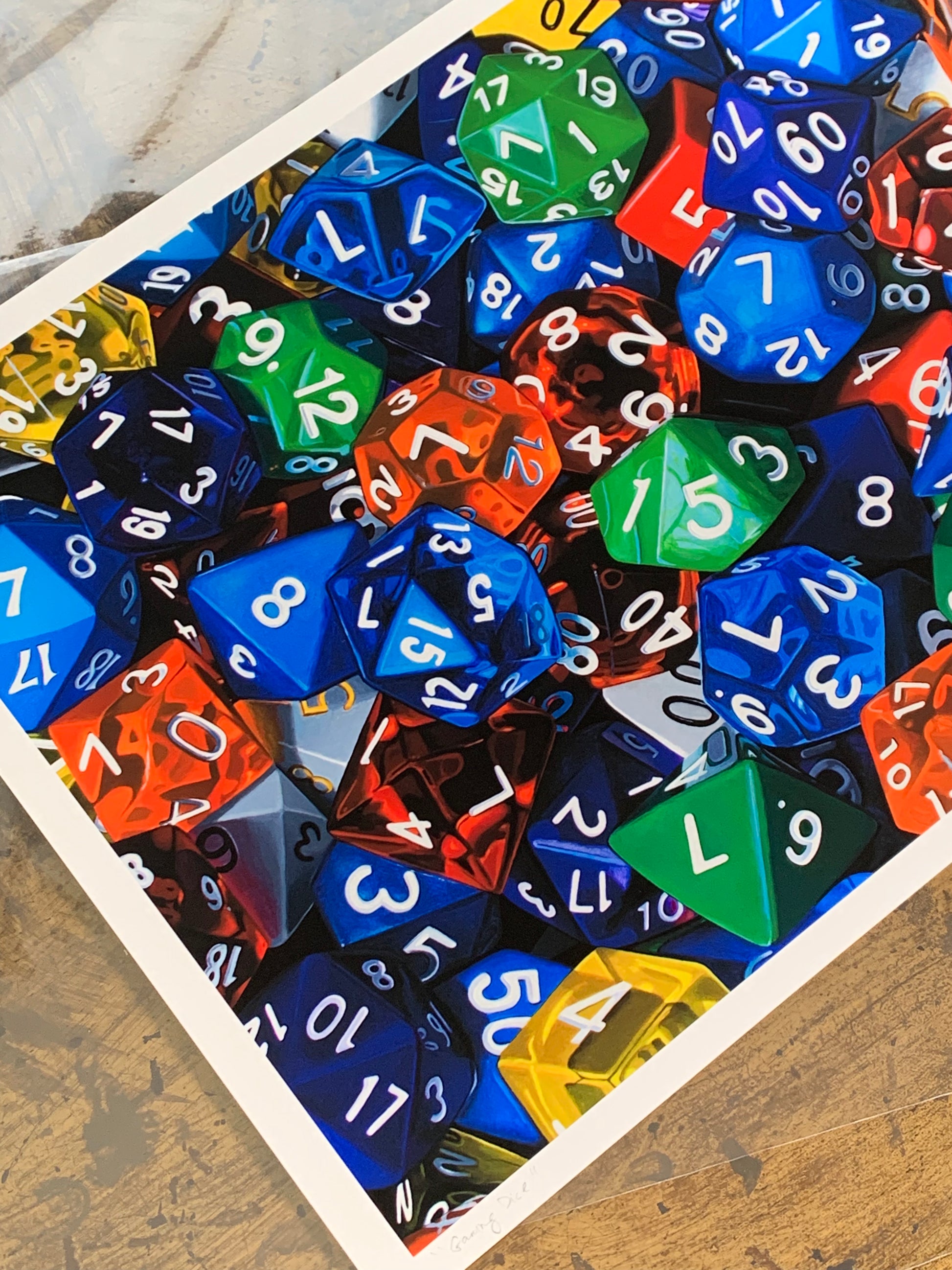 Gaming Dice art print by Kim Testone, based on an original painting. 
