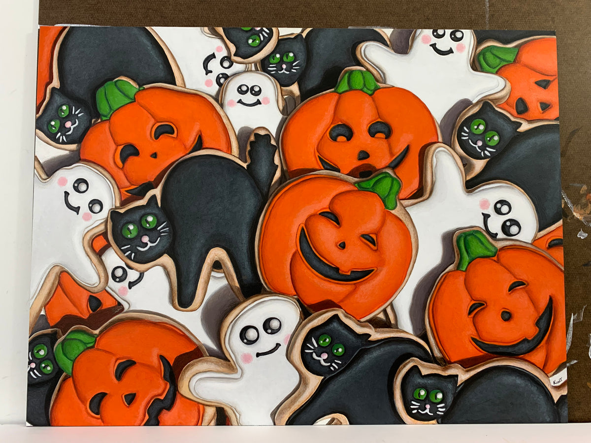 Happy Halloween Cookies (Original Acrylic Trompe L'Oeil Painting by Kim Testone)