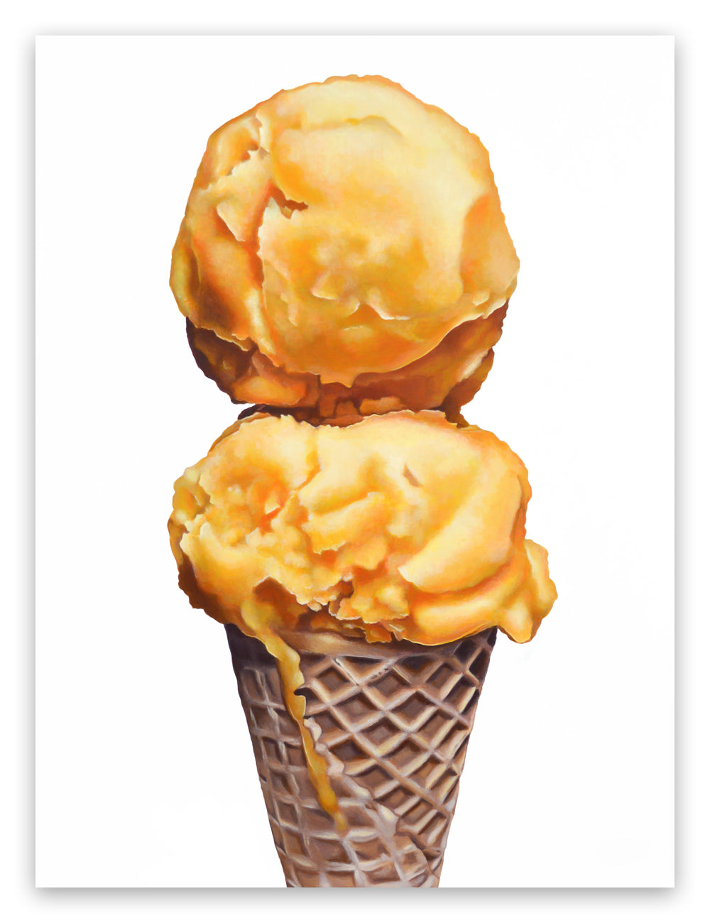 Two Scoops of Orange Yellow Peach Sorbet Ice Cream Cone Art Print by Kim Testone