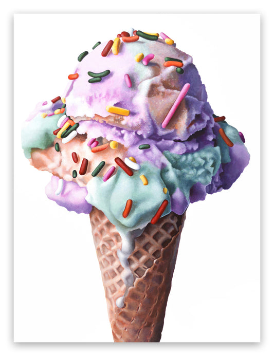 Realistic Rainbow Sherbet Ice Cream Cone Sprinkles Art Print by Kim Testone