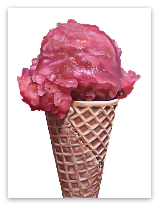 Realistic Pink Red Raspberry Sorbet Ice Cream Cone Art Print by Kim Testone