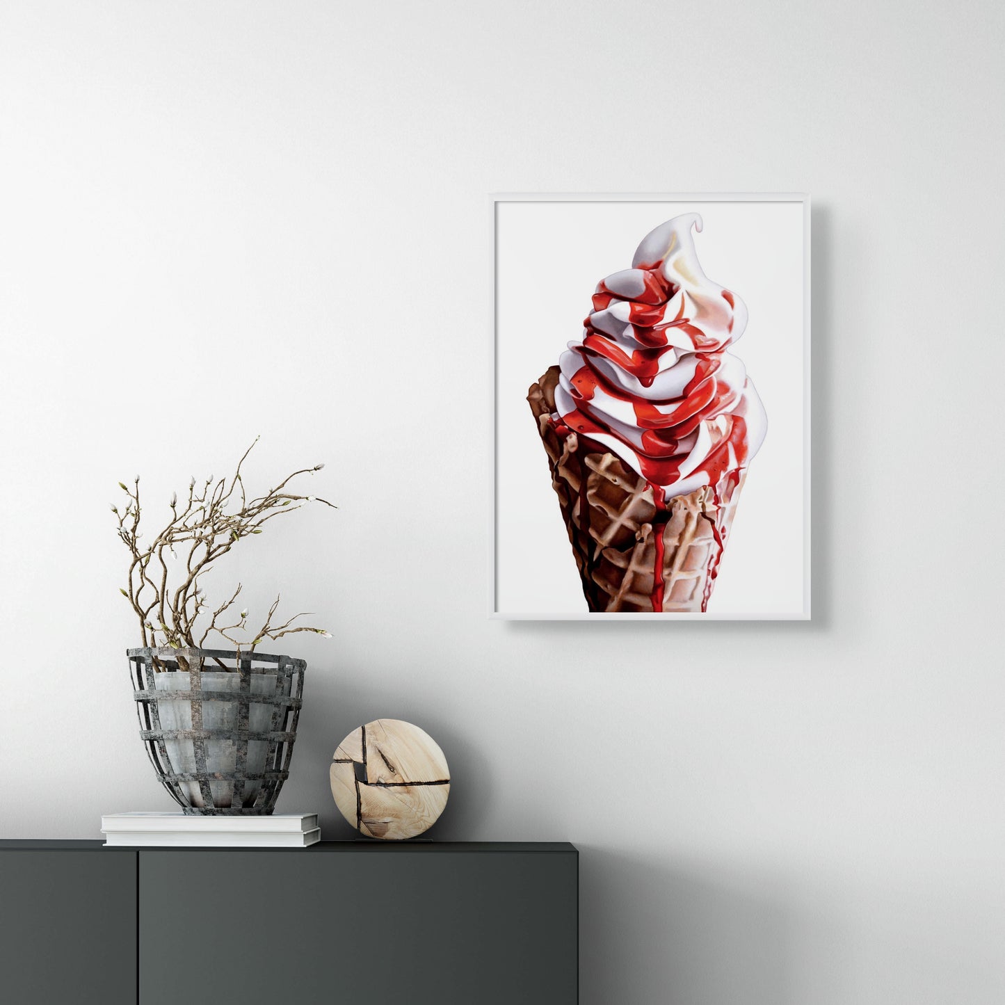 Strawberry Sauce Ice Cream Cone Art Print | Limited Edition of 50