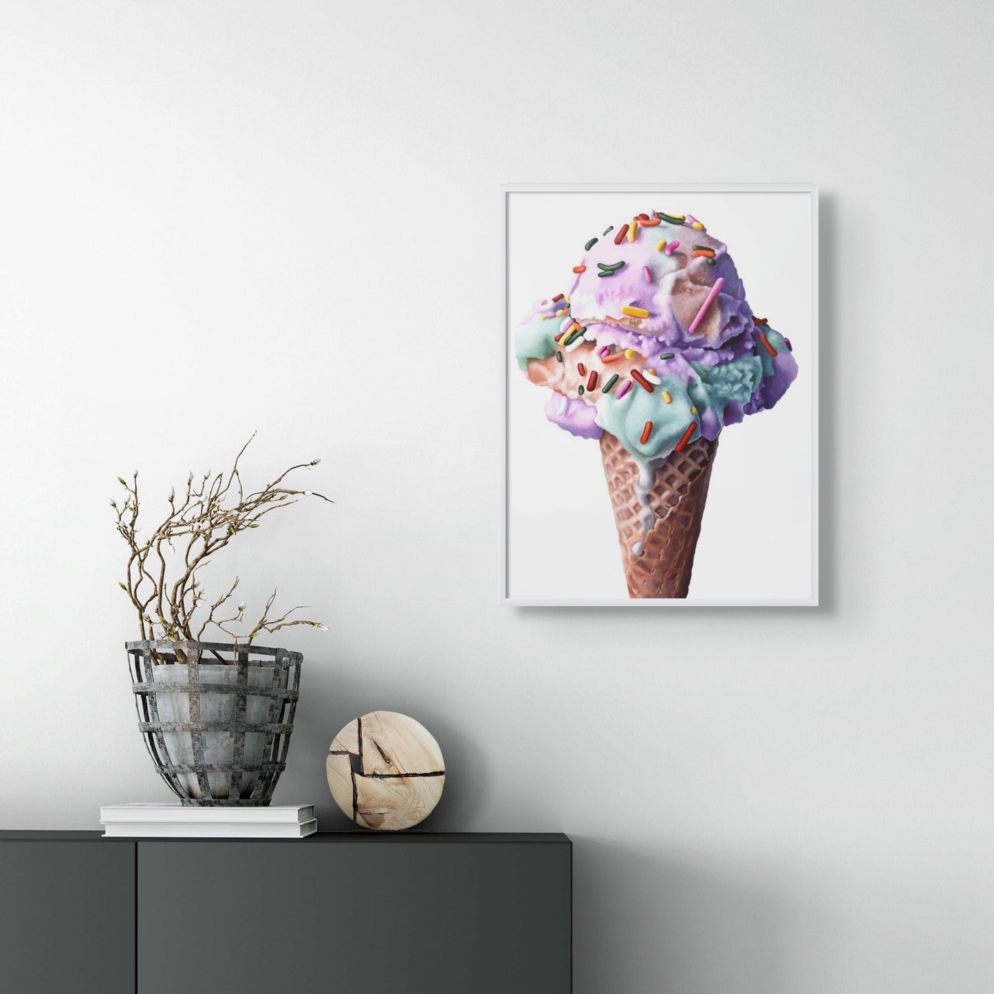 Rainbow Sherbet with Sprinkles 1 Ice Cream Cone Art Print | Limited Edition of 50