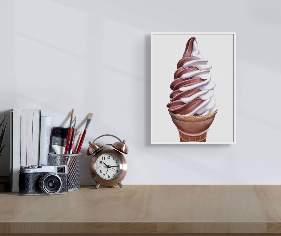 Chocolate Vanilla Twist Ice Cream Cone Art Print | Limited Edition of 50