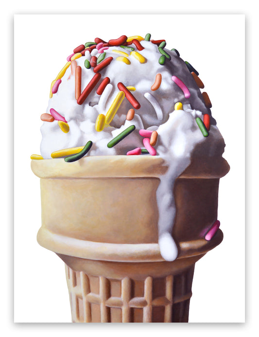 Realistic Vanilla Scoop with Sprinkles Ice Cream Cone Art Print by Kim Testone