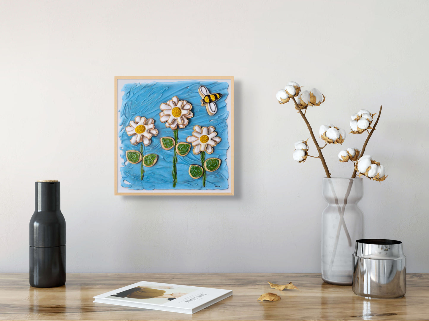 Bee Dancing with Daisies Cookie Landscape Number 2 Trompe L'Oeil Art Print | Limited Edition of 50