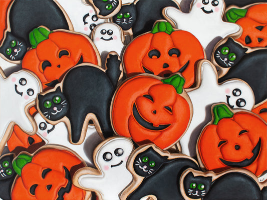 Happy Halloween Cookies (Original Acrylic Trompe L'Oeil Painting by Kim Testone)