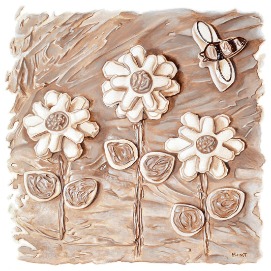 Monochromatic Underpainting for Bee Dancing with Daisies Cookiescape Number 2 Trompe L'Oeil Art Print | Limited Edition of 50