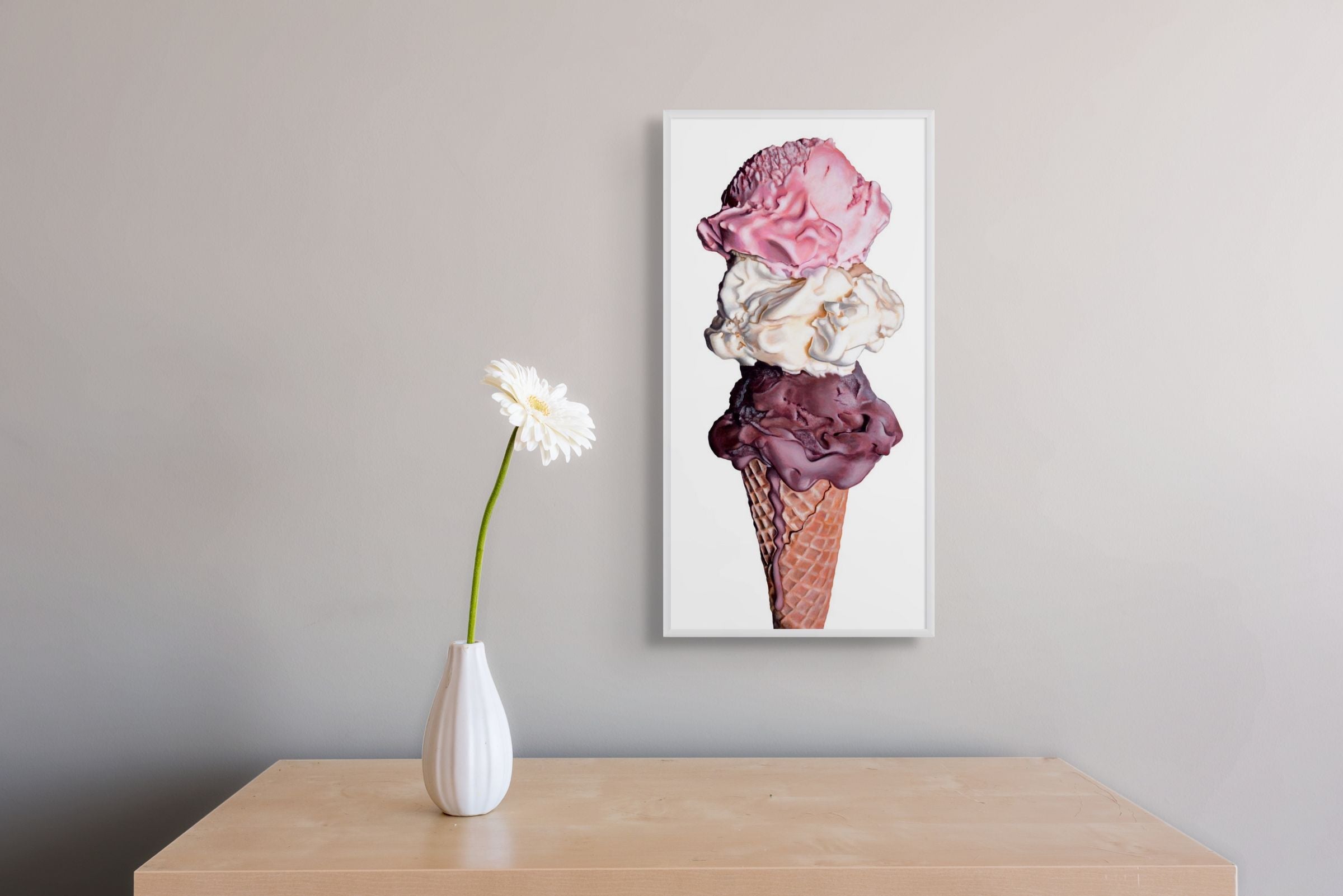 Neopolitan Ice Cream Cone Art Print | Open Edition – Kim Testone