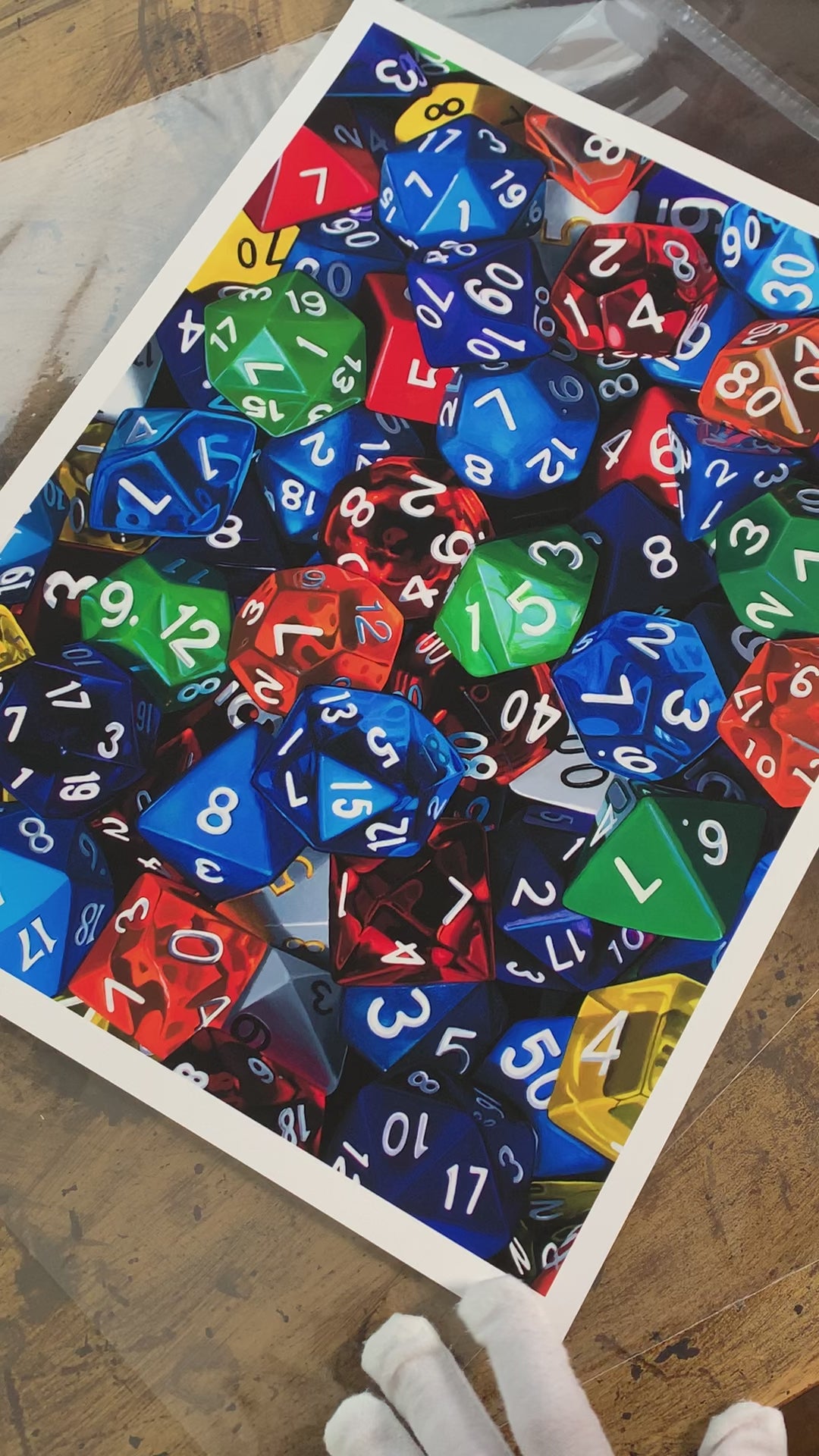 Video of the art print of Gaming Dice, an original painting by artist Kim Testone.