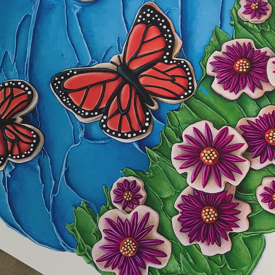 Another video angle of the art print Butterflies in the Sky, based on an original painting by artist Kim Testone.