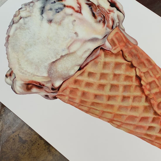 Fudge Ripple ice cream cone art print by Kim Testone.
