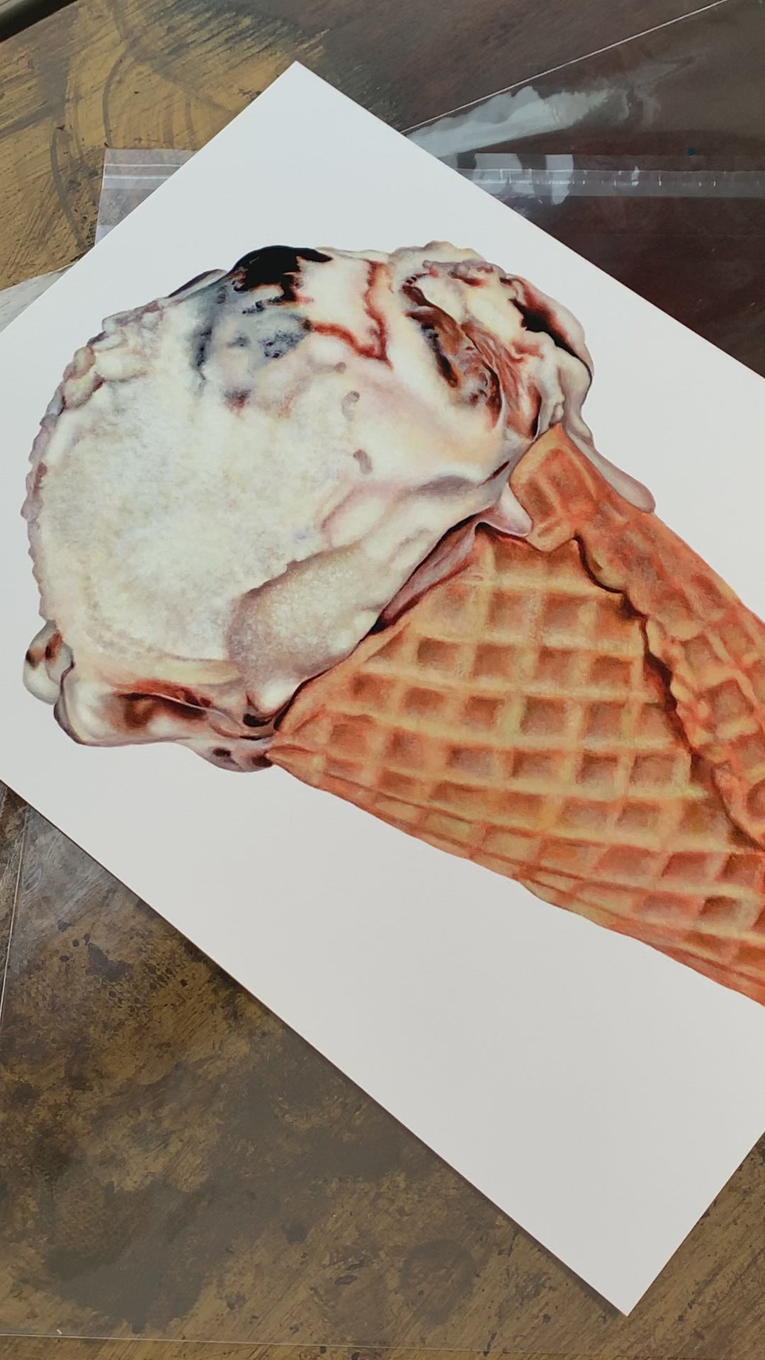 Fudge Ripple ice cream cone art print by Kim Testone.