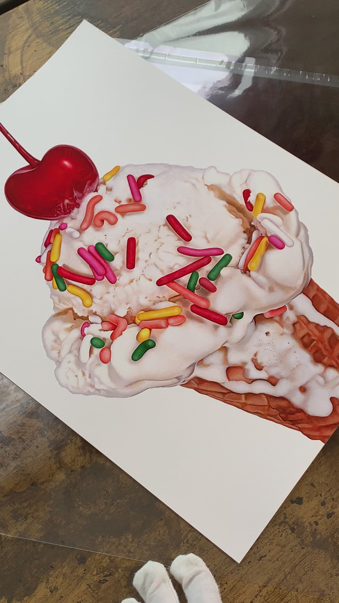 Video of the Celebration Cone ice cream cone art print by Kim Testone.