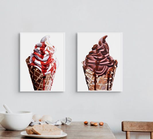 October Ice Cream Cone Print Sale | Strawberry Sauce & Chocolate Sauce | Limited Edition of 50 for Each