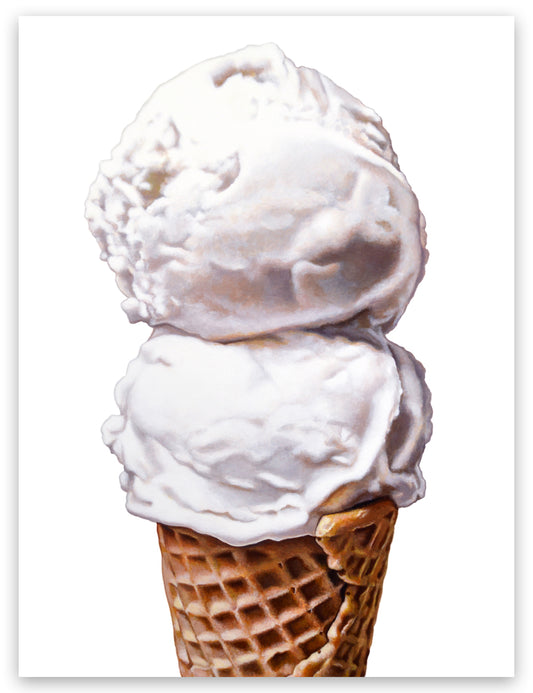 Two Scoops of Vanilla Ice Cream Cone Art Print | Limited Edition of 50